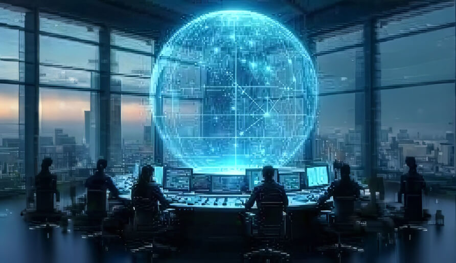 Security operations center reviewing a digital election globe visualization